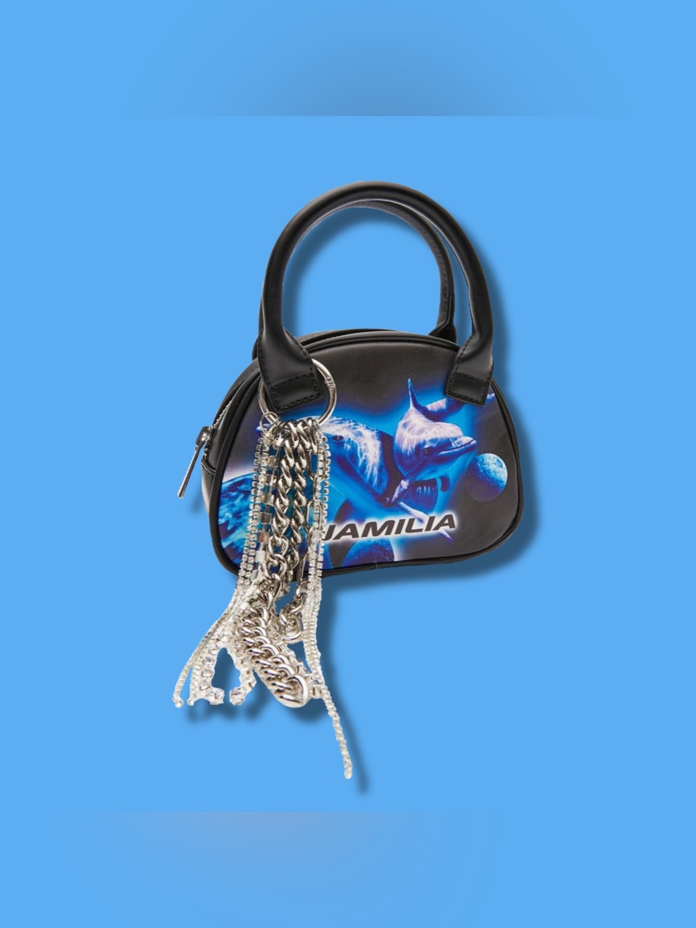 Namilia Aqualicious Blue Dolphin Rhinestone Leather Mini Handle Zip Purse